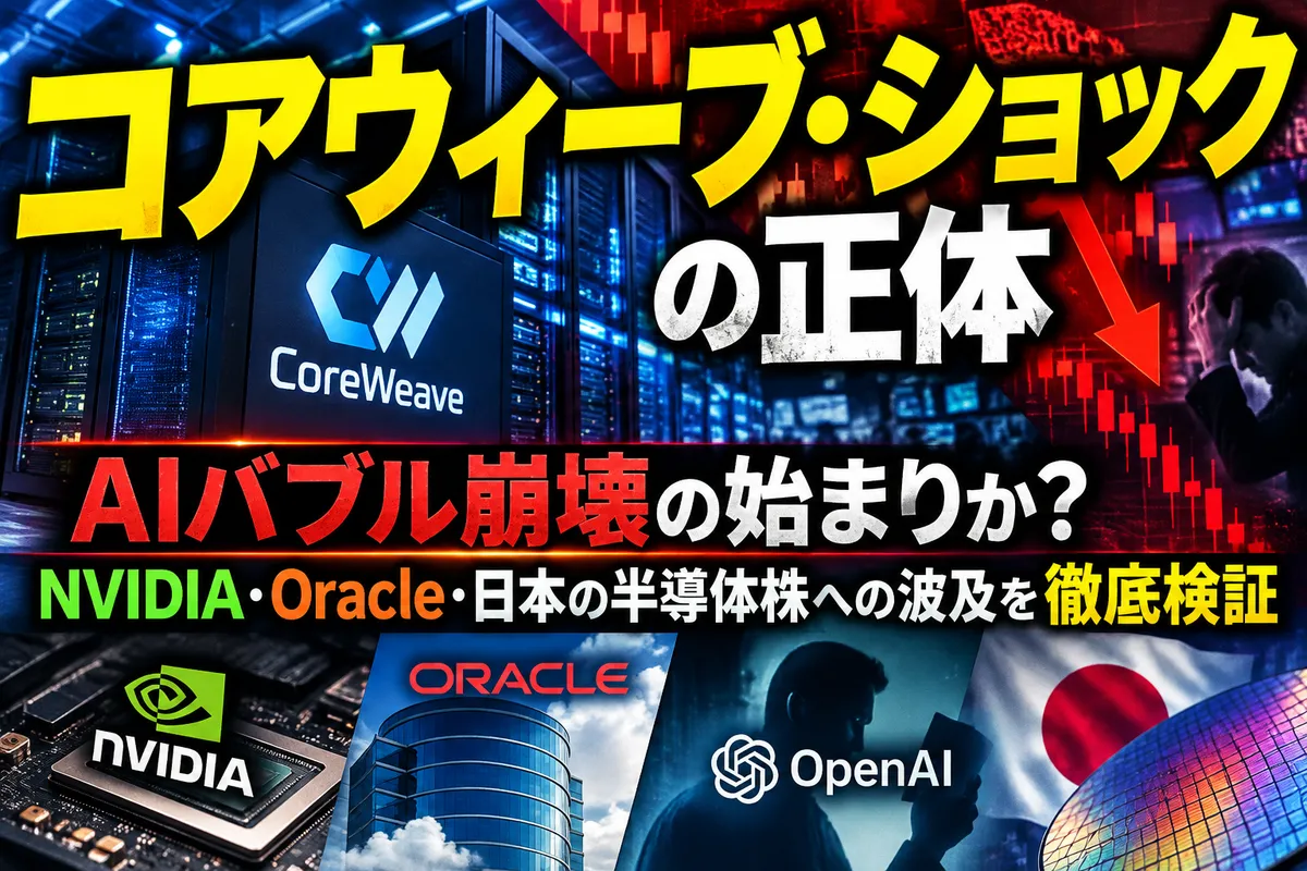 コアウィーブ（CRWV）ショックの正体｜社債利回り15%超はAIバブル崩壊の始まりか？NVIDIA・オラクル・日本の半導体株への波及を検証【2026年10月】