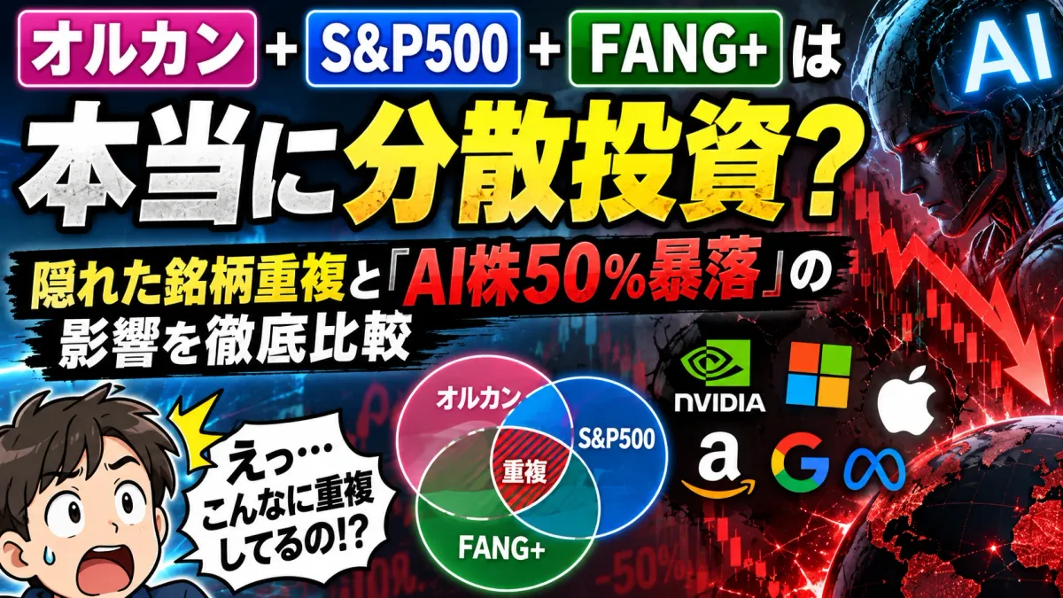 オルカン+S&P500+FANG+は本当に分散投資? 隠れた銘柄重複と「AI株50%暴落」で300万円がいくらになるかを試算【2026年10月】