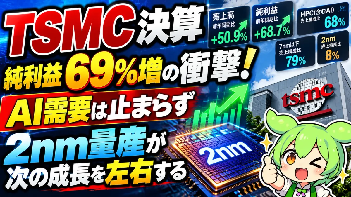 TSMC決算、純利益69%増の衝撃！AI需要は止まらず、2nm量産が次の成長を左右する【2026年Q3】