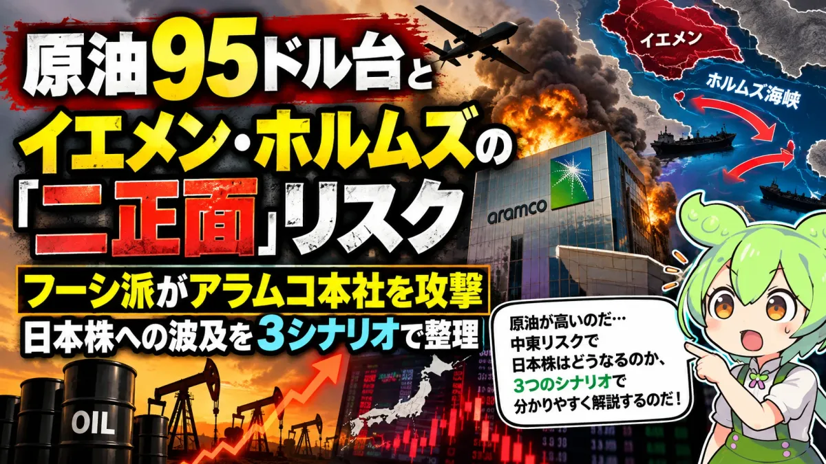 原油95ドル台とイエメン・ホルムズの「二正面」リスク ── フーシ派がアラムコ本社を攻撃、日本株への波及を3シナリオで整理【2026年10月】