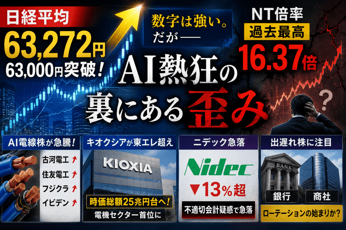 日経平均63,272円で続伸　AI電線株が相場を牽引、構造変化の深層を読む