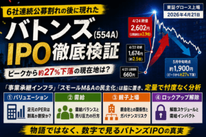 【忖度なし完全分析】バトンズ(554A)IPO ─ 公開価格4倍急騰の正体と、2026年10月17日に待つロックアップ解除リスク