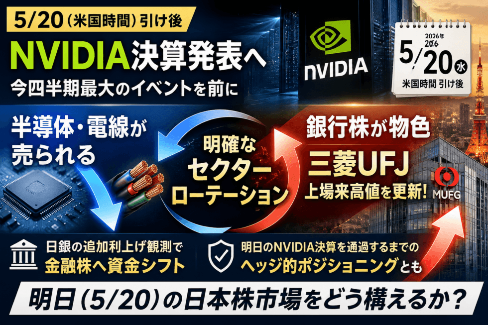 NVIDIA決算前夜の日本株ポジショニング ─ 銀行買い・半導体売りのセクターローテーションをどう読むか