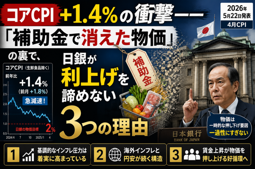コアCPI＋1.4％の衝撃ーー｢補助金で消えた物価｣の裏で、日銀が利上げを諦めない3つの理由