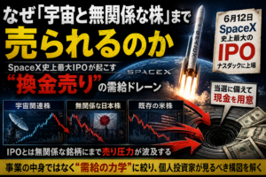 なぜ「宇宙と無関係な株」まで売られるのか ―― SpaceX史上最大IPOが起こす“換金売り”の需給ドレーン