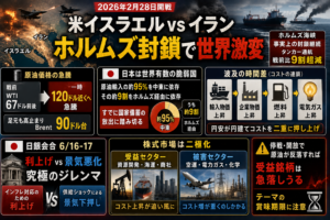 ホルムズ海峡封鎖と原油高、日本株の受益・被害セクターを地図化|物価・円・日銀への波及をシナリオ別に整理