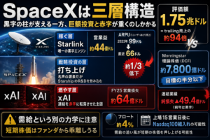 SpaceX（SPCX）1.75兆ドルIPOを三層で解剖｜Starlink・打ち上げ・xAI、どこが稼ぎどこが燃やすか